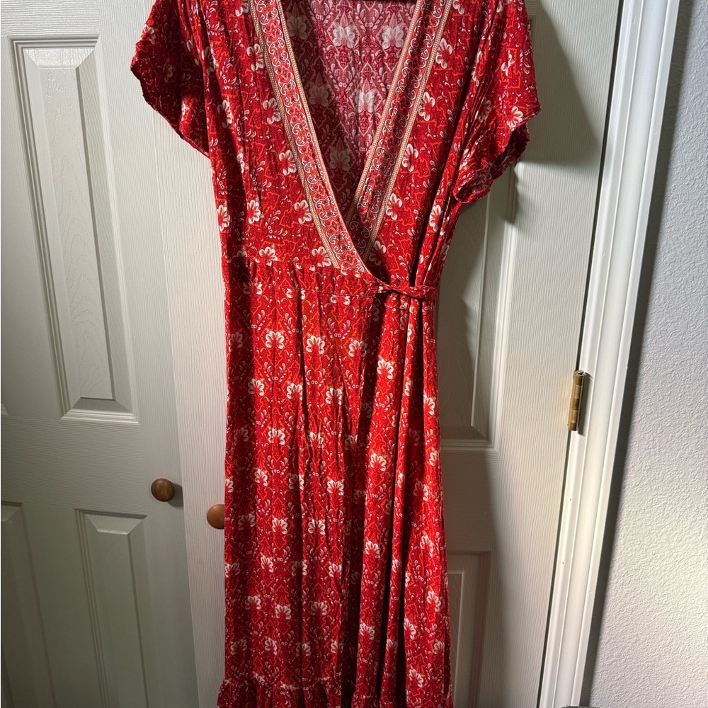 Zesica red boho wrap maxi dress
